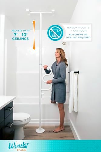 Stander Wonder Pole, Security-Pole and Curve Grab Bar, Tension Mounted Floor to Ceiling Transfer-Pole for Seniors, Elderly Adults, Bathroom Safety Assist and Stability Rail, Black
