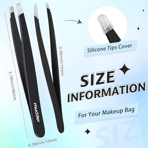 Mudder 12 Pcs Eyebrow Tweezers Set for Facial Hair Stainless Steel Slanted Tip Tweezers in Bulk for Men and Women (Black)