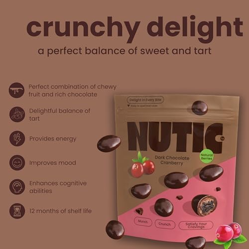 Nutic Dark Chocolate Covered Cranberries - 2LB, Tempting Chocolate-Engulfed Fruit for Holidays and Everyday Treats - Made in the USA - (Pack of 1)
