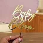 Gold Baby in Bloom Cake Topper, Baby Shower Cake Decoration, Pregnancy Reveal, Acrylic Gender Reaveal Cake Decor, Birth Announcement, Custom/Welcome Baby Party Cake Topper