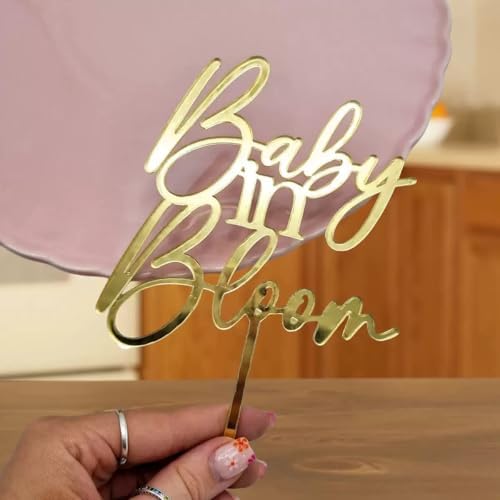 Gold Baby in Bloom Cake Topper, Baby Shower Cake Decoration, Pregnancy Reveal, Acrylic Gender Reaveal Cake Decor, Birth Announcement, Custom/Welcome Baby Party Cake Topper