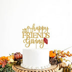 Happy Friends Giving Cake Topper - Thanksgiving Cake Decor, Thankful Grateful Blessed, Thanksgiving Autumn Festival Party Decorations Gold Glitter