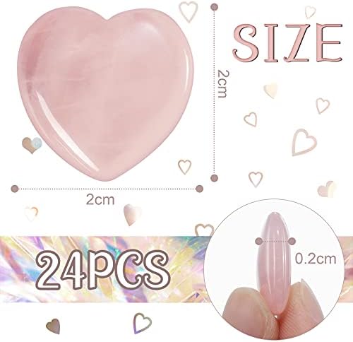 Patelai 24 Pcs Rose Quartz Heart Crystals Pink Heart Shaped Stones Natural Healing Worry Stones Mini Pocket Gemstone with Black Flannelette Bag for Women Mothers Day Anniversary Gifts Reiki Balancing