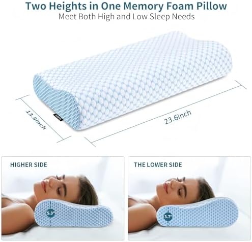 Cervical Pillow for Neck Pain Relief, Contour Memory Foam Pillows for Sleeping, Odorless Ergonomic Pillow Adjustable Orthopedic Cooling Pillow Bed Pillow Neck Support for Side Back Stomach Sleepers