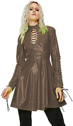 Women PVC Long Sleeve Dress Vinyl Hollow Out A-Line Dress High Waist Above Knee Mini Party Dress,Dark Brown,XL