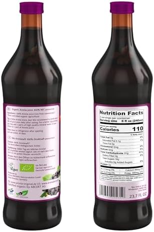 Aronia ORIGINAL Organic Aronia Berry Juice 23.7 Fl Oz (6-Pack) | No Added Sugar, Not From Concentrate, 100% Pure Aronia Fruit | Amber Glass Bottle | Vegan, Organic, Non-GMO Black Chokeberry