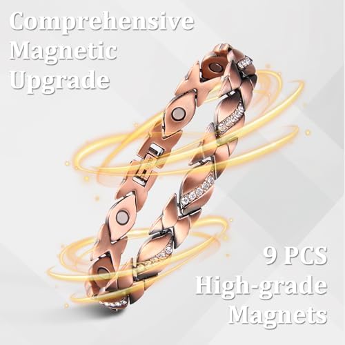 99.99% Pure Copper Magnetic Bracelet and Ring Set for Women, Heart Wire Design Adjustable Jewelry with 3800 Gauss Magnets, Elegant Gift Box