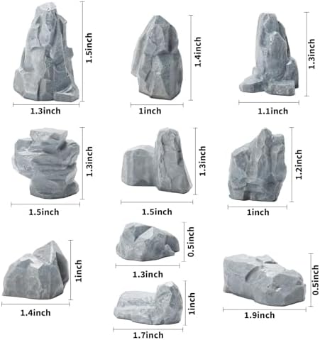 Warmtree 10 Pcs Diorama Rocks Fake Rock Miniature Stone Rock Statue for Diorama Supplies Micro Train Landscape Railway Sand Table Miniature Models Fairy Garden Accessories (Grey)