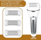 9 Pcs Different Replacement Roller Head for Electric Callus Remover Feet Pedicure Kit Care Foot Roller Refills Extra Coarse Regular Coarse Pedicure Tools for Dead Skin(White)