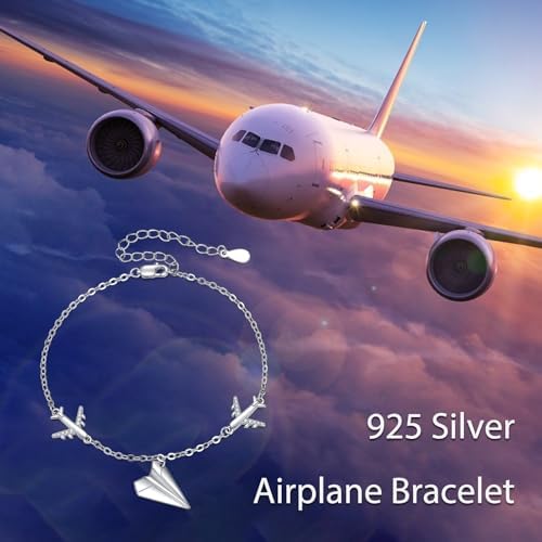Paper Airplane Bracelet for Women S925 Sterling Silver Adjustable Hypoallergenic Charm Bracelet Anklet Jewelry Graduation Birthday Gifts