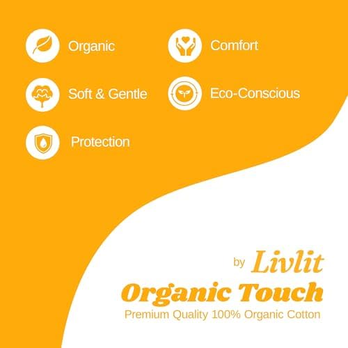Livlit Large Size Ultra Thin Sanitary Pads, 100% Organic Cotton from Texas, Powerful Leak Protection, Unscented, Chlorine Free and Absorbency of Feminine Periods, Pads for Women (32 Count)