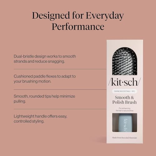 Kitsch Smooth & Polish Brush – Dual Bristle Detangler Brush, Shine & Frizz Control – Vegan Boar & Nylon Hair Brush with Cushioned Pad for Scalp Massage – Hair Care Tool for All Hair Types - Haze Blue