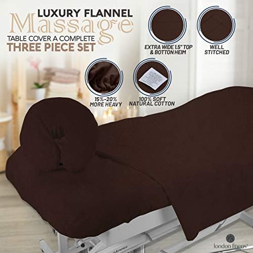 London Linens Extra Thick 3 Piece Set Massage Table Sheets Set - 100% Natural Cotton Flannel - Includes Massage Table Cover, Massage Fitted Sheet, and Massage Face Rest Cover (Mocha)
