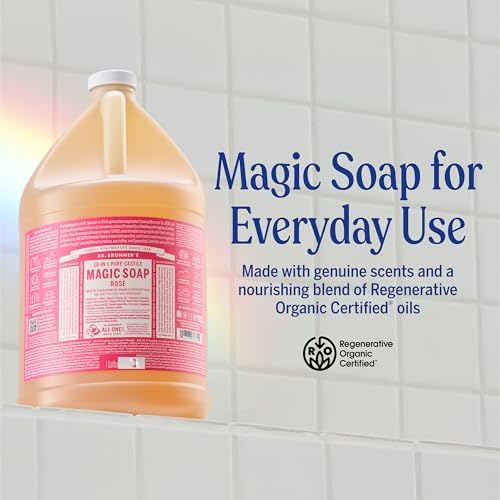Dr. Bronner's Magic Soap Pure-Castile Liquid Soap (Rose, 32 Ounce) - Made with Regenerative Organic Certified Oils, 18-in-1 Uses: Face, Body, Hair, Laundry, Pets & Dishes, Concentrated, Vegan, Non-GMO