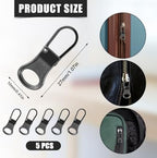 5pcs Zipper Pull Replacement, Detachable Zipper Tab Zipper Pullers Repair Handle Metal Pull Cord Extender Zipper Head Mend Fixer for Clothing Backpack Jackets Pants Boots Luggage(Dark Grey)