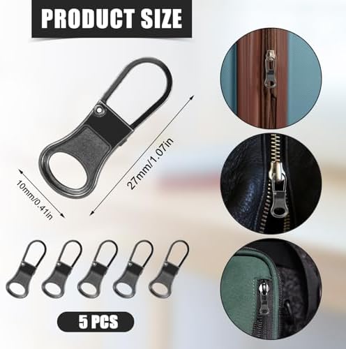 5pcs Zipper Pull Replacement, Detachable Zipper Tab Zipper Pullers Repair Handle Metal Pull Cord Extender Zipper Head Mend Fixer for Clothing Backpack Jackets Pants Boots Luggage(Dark Grey)