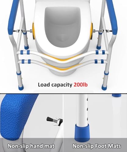 Width and Height Adjustable Toilet Safety Rail for The Elderly, Toilet Safety Frame 1.2mm Thick Load Capacitys 200lb Suitable for Disabled People, Pregnant Women Easy to Install Bathroom Aid Rails