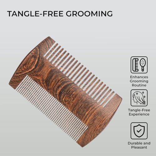 H&S Wooden Beard & Mustache Comb for Men, Tangle-Free Wooden Beard Straightener, Sandal Scent Travel Growth Comb for Hair Care