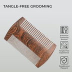 H&S Wooden Beard & Mustache Comb for Men, Tangle-Free Wooden Beard Straightener, Sandal Scent Travel Growth Comb for Hair Care