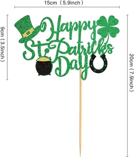 Ercadio 1 Pack Happy St Patrick's Day Cake Toppers Happy St Patrick's Day Cake Picks with Shamrock Four Leaf Green Hat for St.Patrick Baby Birthday Ireland St Patrick Party Cake Decor Supplies