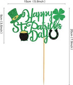 Ercadio 1 Pack Happy St Patrick's Day Cake Toppers Happy St Patrick's Day Cake Picks with Shamrock Four Leaf Green Hat for St.Patrick Baby Birthday Ireland St Patrick Party Cake Decor Supplies