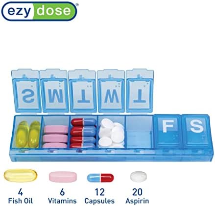 EZY DOSE Weekly (7-Day) Daily Pill Container, Medicine Planner, Vitamin Organizer, Large Locking Compartments Secure Prescription Medication and Prevent Accidental Spilling, Color May Vary, BPA Free