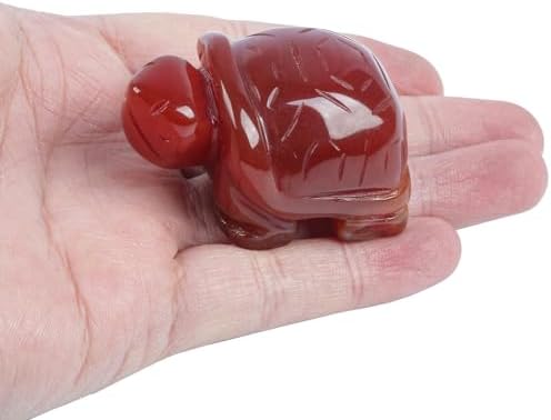 Carnelian Gemstone Turtle Crystal Statue, 2 Inches Natural Palm Healing Stone Carved Figurine Home Decor