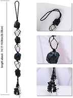 Runyangshi Natural Crystal Black Tourmaline&Clear Quartz Rough Stone Hanging Ornament with Chip Stones Tassels Reiki Healing Meditation Energy Balance Yoga Home Decor Gift