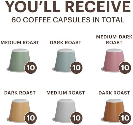 G GRANA Coffee Pods, Compatible with Nespresso OriginalLine, 60 Count, Medium and Dark Roast Espresso, USDA Organic 100% Arabica Single Source Specialty Coffee, Compostable Capsules, Variety Pack