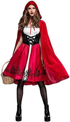 Women Little Red Riding Hood Costume Christmas Halloween Party Dress with Cape