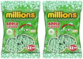 Millions Candy Assorted Flavors Pack 2 Pack, Strawberry, Vimto, Apple, Watermelon, Bubblegum, 110g (Apple)