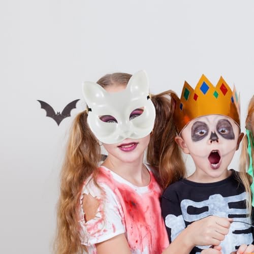 TENDYCOCO 4pcs Cat Mask DIY Blank Paintable Mask Fox Unfinished White Plastic Blank Craft Halloween Masquerade