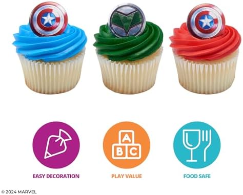 Marvel Studios' Captain America: Brave New World Cupcake Rings, 24 Captain America & Falcon Cupcake Decorations, Food Safe Cake Toppers, Party Favors – 24 Pack