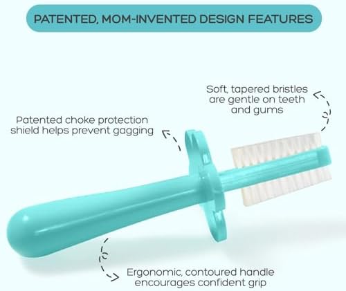 grabease Silicone Finger Toothbrush for Infants & Toddlers - Double-Sided Tapered Bristles for Toddler Teeth Cleaning - Choke Protection Shield for Kids Toothbrush - 1 Count, Teal