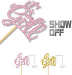 MonMon & Craft It's a Girl Cupcake Toppers - Baby Shower Cupcake Toppers - Girls 1st Birthday - Gender Reveal Party Cupcake Decorations - Glitter 24 Pcs