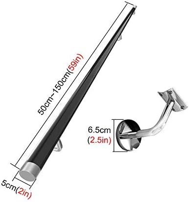 Black Wooden Stairs Handrail, Seniors Disabled Handicap Grab Bars for Steps Deck Porch Loft Wall Mount, Stainless Steel Kit, 50cm~150cm Long (Size : 130cm(51in))