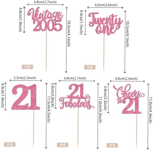 30PCS Happy 21st Birthday Cupcake Toppers 21 Fabulous Twenty One Vintage 2005 Cupcake Picks Cheers to 21 Years Party Decorations for 21st Birthday Anniversary Party Cake Decorations Supplies Pink