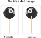 Ercadio 24 Pack Double Sided Pool Ball Cupcake Toppers Sports Cupcake Picks Birthday Cake Decorations Baby Shower Sports Theme Party Cake Decorations