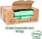 BioBag The Original Compostable Food Scrap Commercial Gallon Bags, 100% Compostable Certified (Made In USA) (140 Count, 20 Gallon)