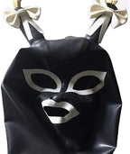 ABWL Black Latex Hood Mask Unisex,Handmade Rubber Masks with Double Ponytail wig for Cosplay Costumes