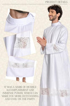 Men White Priest Robe Clergy Cassock Catholic Gown Pastor Outfits Christian Costume Halloween Cosplay