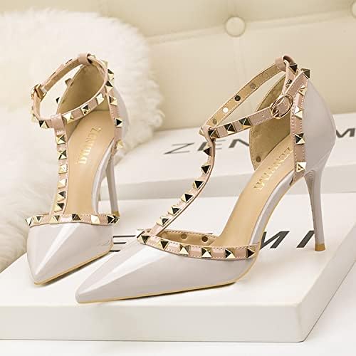 Women's Slingbacks Studded Mid High Heels Summer Shoes Pointy Toe Party Daily Wear Sandals Stud T-Strap 3.5 Inch Mid Kitten Heel