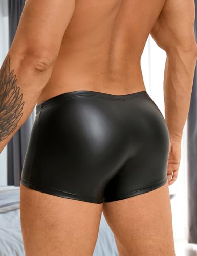 comeondear Men's Leather Underwear Lingerie Boxer Shorts Underwear with Bulge Pouch Briefs Shorts Low Rise Trunks