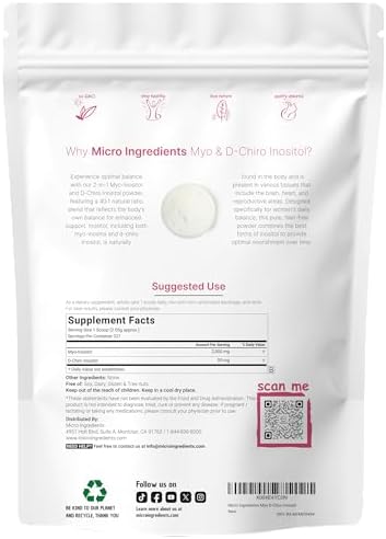 Micro Ingredients Myo-Inositol & D-Chiro Inositol Powder, 1lb (221 Servings) | 40:1 Ideal Ratio Inositol Supplement for Women | Supports Hormonal Balance & Ovarian Health | Non-GMO, Vegan, Filler-Free