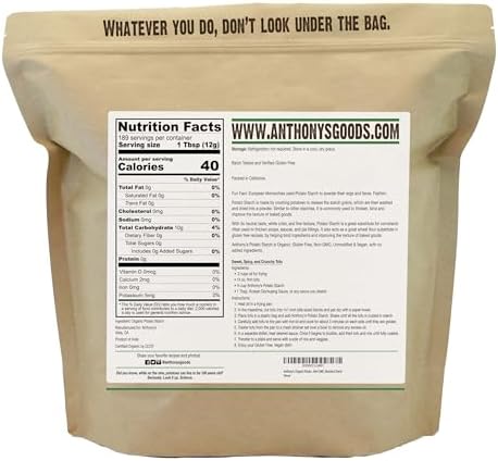 Anthony's Organic Potato Starch, Unmodified, 5 lb, Gluten Free & Non GMO, Resistant Starch