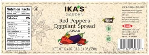 Ika’s Garden Red Pepper & Eggplant Spread Ajvar, 19.4 oz – Authentic Balkan Recipe | Vegan | Gluten-Free | GMO-Free | Versatile Dip, Spread, or Sauce