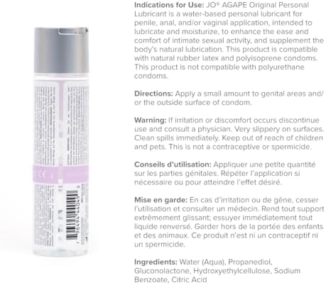 JO Agape Lube – Water Based Personal Lubricant for Sensitive Skin, pH Balanced Agape Lubricant – 4 fl oz