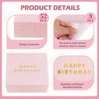 Vuzvuv 52 Pack Gold Foil Happy Birthday Cocktail Napkins - Birthday Party Dinner Hand Napkin for Party Supplies Decorations Table Decor for women man(5" Folded 3 Ply-Pink)