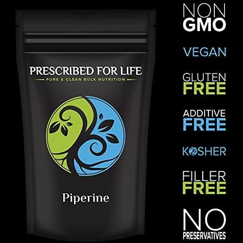 Prescribed For Life Piperine Powder, 95% Black Pepper Extract Powder, Gluten Free, Vegan, Non GMO, Natural Antioxidant (14g)