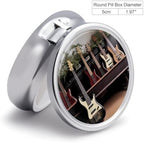 Pill Box Guitar Bass Music Musical Instruments Round Pill Case 3 Compartment Mini Metal Travel Pillbox for Purse Small Cute Medicine Pill Organizer Portable Pill Container Holder for Daily Medicine Vi